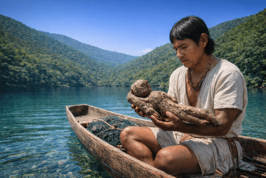 Hallazgo de la raíz en el lago de Pajacuarán